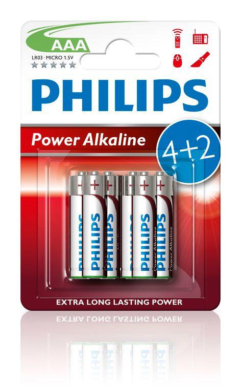 LR03 Powe Alkaline B6, Батарейка Philips Power Alkaline AAA B6 (6 шт.)