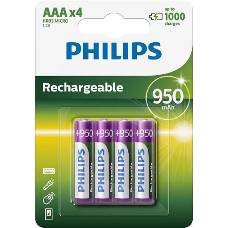 R03 MULTILIFE B4, Батарейка Philips Rechargeable 950 mAh AAA B4 (4шт.)