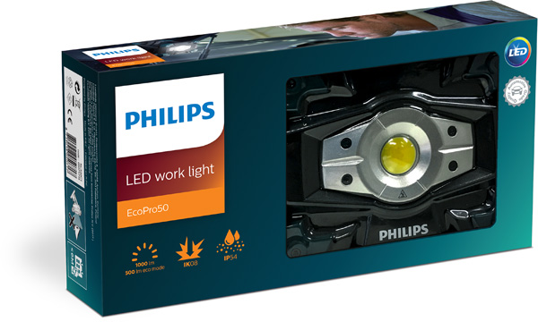 RC520C1, Светодиодный инспекционный фонарь,
Светодиодный инспекционный фонарь
Компактный и мощный, многофункциональный и надежный светодиодный инспекционный фонарь Philips EcoPro50 обеспечивает поток яркого белого света для освещения больших площадей. Аккумулятор обеспечивает до 6 часов автономной работы.
Портативный алюминиевый прожектор с аккумулятором
Philips EcoPro50 предназначен для освещения больших площадей, а потому идеально подходит для освещения рабочего участка, временного использования в качестве настенного светильника или в качестве уличного фонаря. Этот прожектор обеспечивает широкий луч света яркостью 1000 лм при мощности 10 Вт, однако если вам не нужно слишком яркое освещение и вы хотите сэкономить заряд аккумулятора, фонарь можно переключить на режим Eco (500 лм/5 Вт).
Фонарь Philips EcoPro50 предназначен для использования как внутри, так и снаружи помещений, а значит должен быть достаточно прочным. В результате испытания на падение с высоты 1,5 м было установлено, что корпус фонаря выдерживает падение на пол во время работы.
Фонарь Philips EcoPro50 предназначен для использования как внутри, так и снаружи помещений, а значит должен быть достаточно устойчив к различным погодным условиям. Прибор защищен от брызг и будет работать даже в легкий дождь.
Время работы: 3 ч (6 ч в режиме Eco)
     Описание продукта
Класс ударопрочности (IK)   IK08
Степень защиты корпуса (IP)   IP54
Магнит   Да
Материалы и отделка   Алюминий, поликарбонат (линза), PTU
Количество светодиодов   1
Использовать при температуре   от 0 °C до 40 °C
Ориентационное освещение   Вращающаяся на 180° рукоятка
Линейка продукции   RCH, EcoPro
Устойчивость к воздействию: жир, масло, растворители
Технология   Светодиодная
УФ-детектор утечки   нет
     Световые характеристики
Цветовая температура   6500  K
Интенсивность света (режим boost)   1680 люкс на расстоянии 0,5 м
Интенсивность света (режим Eco)   820 люкс на расстоянии 0,5 м
Срок службы светодиода   До 30 000 часов
Угол освещения   110°
Световая отдача   1000 люменов
Световой поток (экорежим)   500 люмен
     Электрические характеристики
мощность в ваттах   10  Вт
напряжение   3,7  В
Емкость аккумулятора   4400  mAh
Время работы аккумулятора (форсированный режим)   До 3 часов
Время работы аккумулятора (Eco)   До 6 часов
Тип элемента питания   Литий-ионный аккумулятор
Тип вилки питания   Micro USB
Тип кабеля для зарядки   Перезаряжаемый
Время зарядки батареи   около 5 часов
Источник питания   Литий-ионные аккумуляторы 18650, 2 шт.